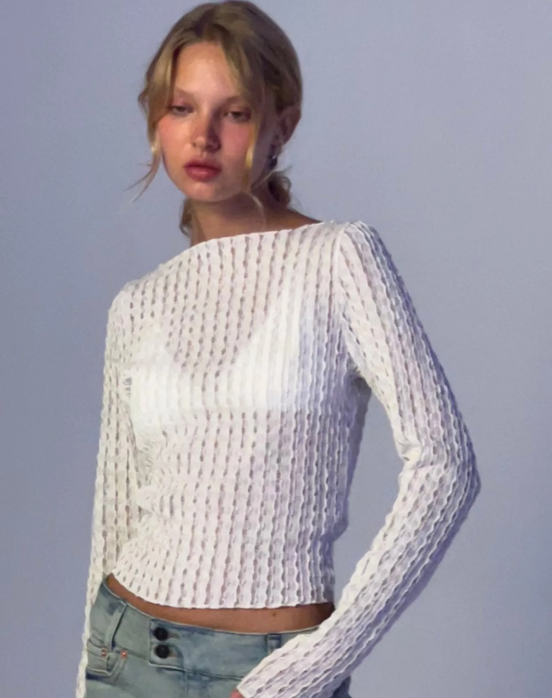 Motel Rocks Long Sleeve Tops-Angela Long Sleeve Top in Crinkle White CrinkleWhite