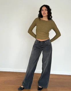 Motel Rocks Basics | Basic Tops-Angela Long Sleeve Top in Crinkle Olive CrinkleOlive