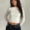 Motel Rocks Basic Tops | Long Sleeve Tops-Angela Textured Long Sleeve Top in Jersey Cream JerseyCream