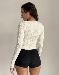 Motel Rocks Basic Tops | Long Sleeve Tops-Angela Textured Long Sleeve Top in Jersey Cream JerseyCream