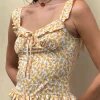 Motel Rocks Printed Tops | Strappy Tops-Angelica Top in Yellow Cosmos Garden