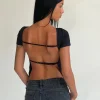 Motel Rocks Basics-Anita Open Back Top in Black