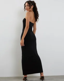 Motel Rocks Party Dresses-Annalise Bandeau Slinky Maxi Dress in Black SlinkyBlack