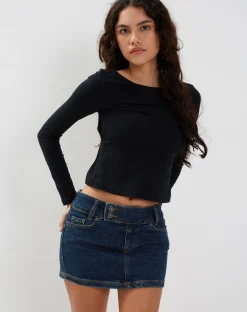 Motel Rocks Basics-Ansita Long Sleeve Top in Black