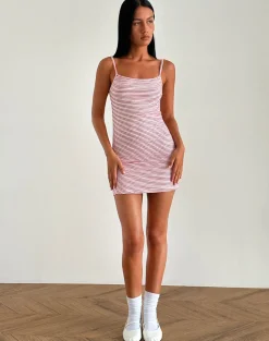 Motel Rocks Basics | Printed Dresses-Anzhelina Strappy Mini Dress in Red and White Stripe RedandWhiteStripe