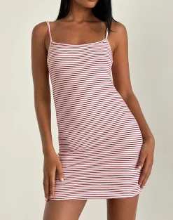 Motel Rocks Basics | Printed Dresses-Anzhelina Strappy Mini Dress in Red and White Stripe RedandWhiteStripe