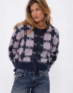 Motel Rocks Cardigans-Anzio Button Up Cardigan In Multi Check Navy and Pink MultiCheckNavyandPink