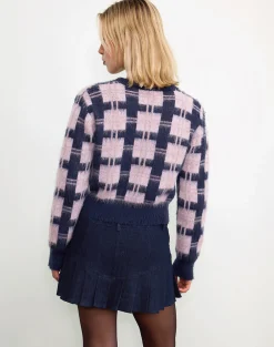 Motel Rocks Cardigans-Anzio Button Up Cardigan In Multi Check Navy and Pink MultiCheckNavyandPink