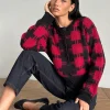 Motel Rocks Cardigans-Anzio Cardigan in Black and Red Check Knit BlackandRedCheckKnit
