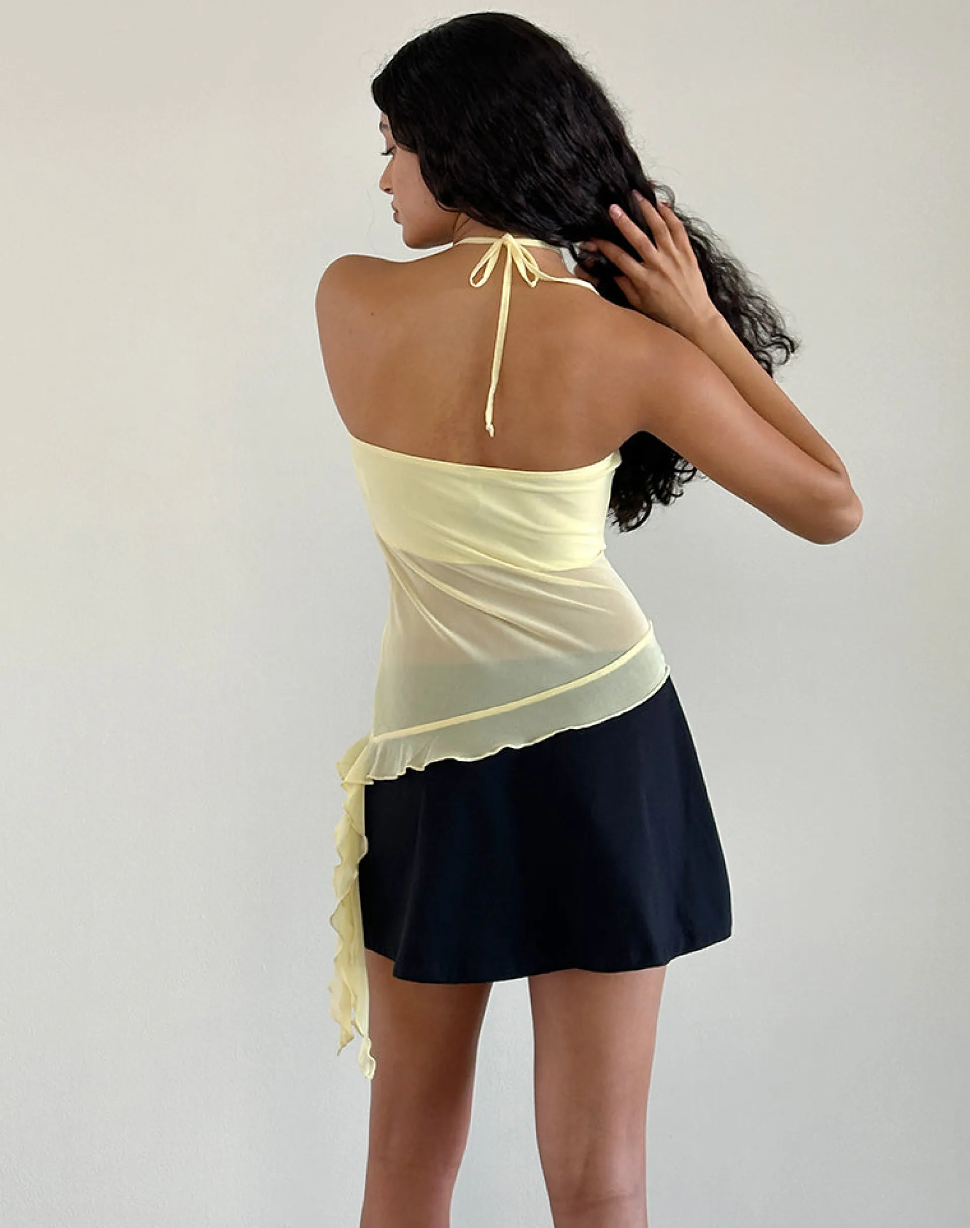 Motel Rocks Halterneck Tops | Going Out Tops-Arabella Halterneck Top in Mesh Lemon MeshLemon