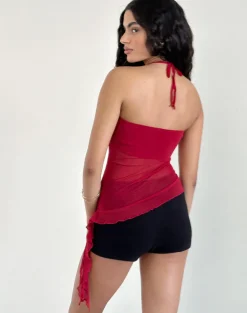 Motel Rocks Halterneck Tops | Going Out Tops-Arabella Halterneck Top in Mesh Cherry MeshCherry