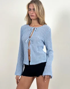 Motel Rocks Cardigans | Shirts And Blouses-Araceli Tie Front Cardigan in Crinkle Blue CrinkleBlue