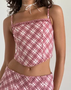 Motel Rocks Co-Ords | Corset Tops-Archie Corset Top in Pink Tartan PinkTartan