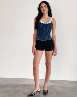 Motel Rocks Vest Tops-Arhan Sleeveless Top in Navy Poplin with White Trim NavyPoplinwithWhiteTrim