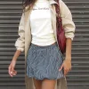 Motel Rocks Tailoring | Printed Skirts-Arife Mini Skirt in Black and Grey Mono Stripe