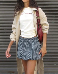 Motel Rocks Tailoring | Printed Skirts-Arife Mini Skirt in Black and Grey Mono Stripe