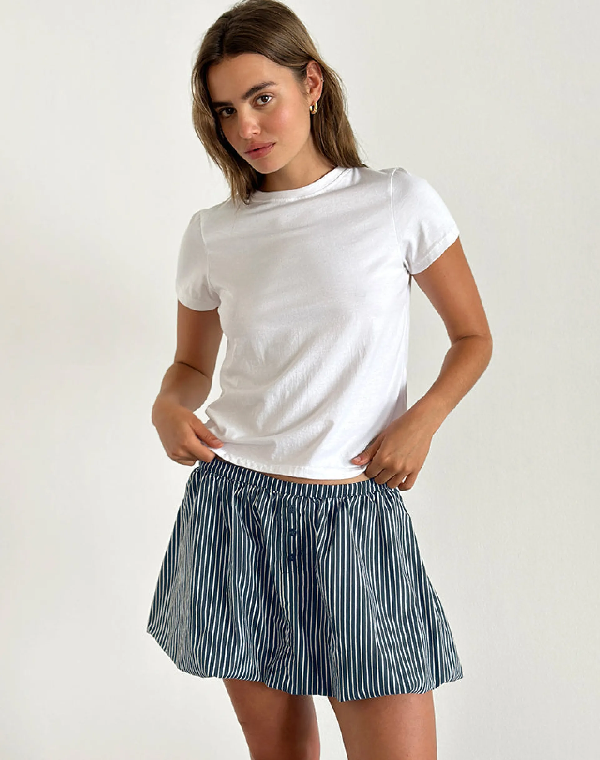 Motel Rocks Tailoring | Printed Skirts-Arife Mini Skirt in Black and Grey Mono Stripe