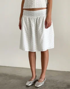Motel Rocks Co-Ords | Midi Skirts-Aristia Midi Skirt in Woven Broderie White
