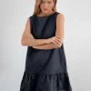 Motel Rocks Mini Dresses-Arkana Babydoll Mini Dress in Black Taffeta