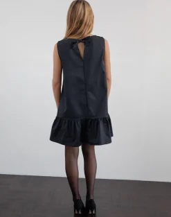 Motel Rocks Mini Dresses-Arkana Babydoll Mini Dress in Black Taffeta
