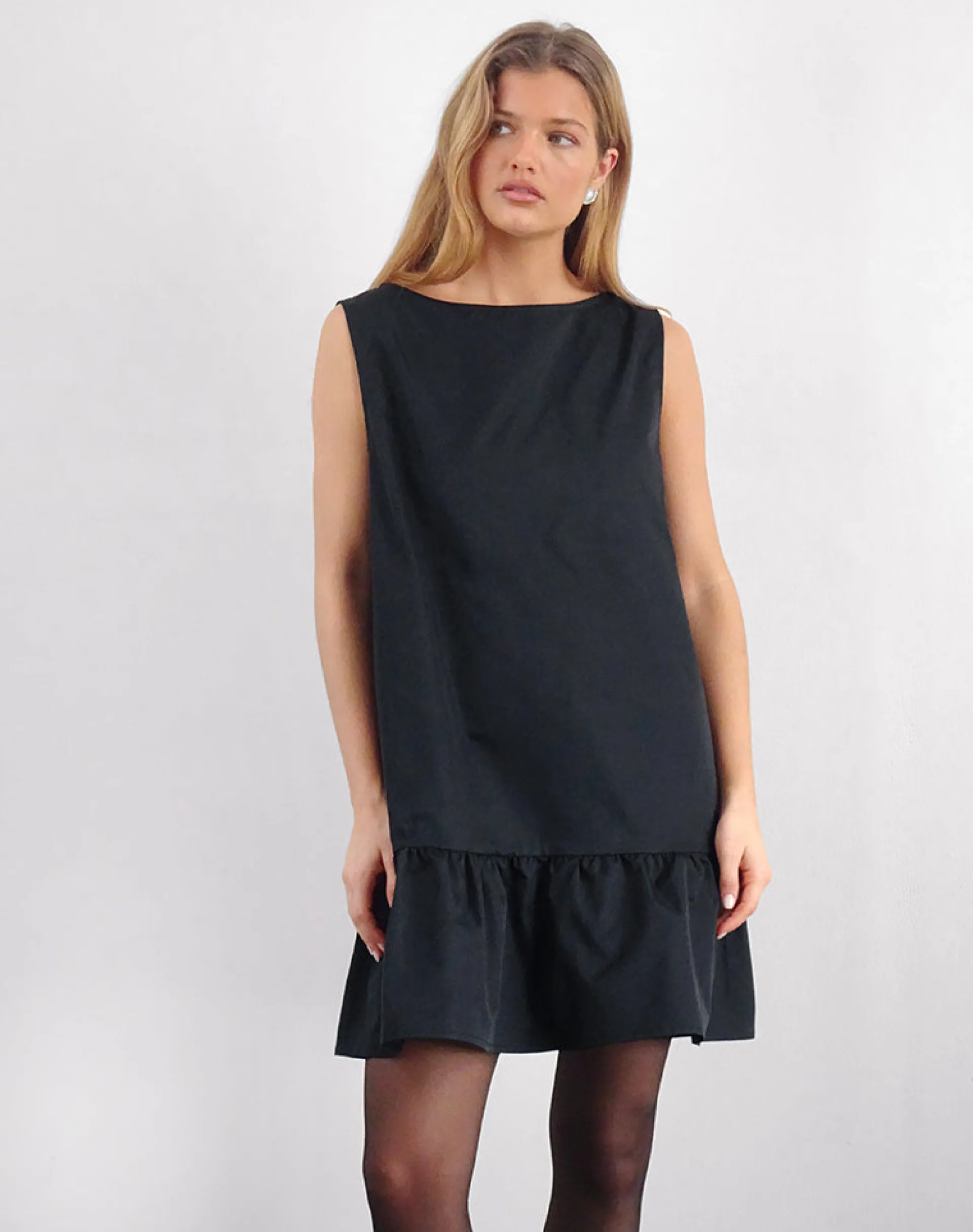 Motel Rocks Mini Dresses-Arkana Babydoll Mini Dress in Black Taffeta