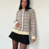 Motel Rocks Cardigans-Arlene Cardigan Checked Knit Cream
