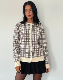 Motel Rocks Cardigans-Arlene Cardigan Checked Knit Cream
