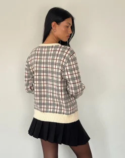 Motel Rocks Cardigans-Arlene Cardigan Checked Knit Cream