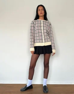 Motel Rocks Cardigans-Arlene Cardigan Checked Knit Cream