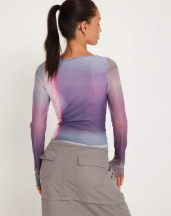 Motel Rocks Printed Tops | Long Sleeve Tops-Armali Long Sleeve Top in Mesh Pink Digi Print MeshPinkDigiPrint