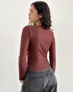 Motel Rocks Printed Tops | Long Sleeve Tops-Armali Long Sleeve Top in Mesh Tonal Flower Brown MeshTonalFlowerBrown