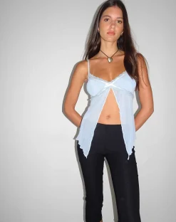 Motel Rocks Strappy Tops-Arsyla Mesh Butterfly Top in Pastel Blue