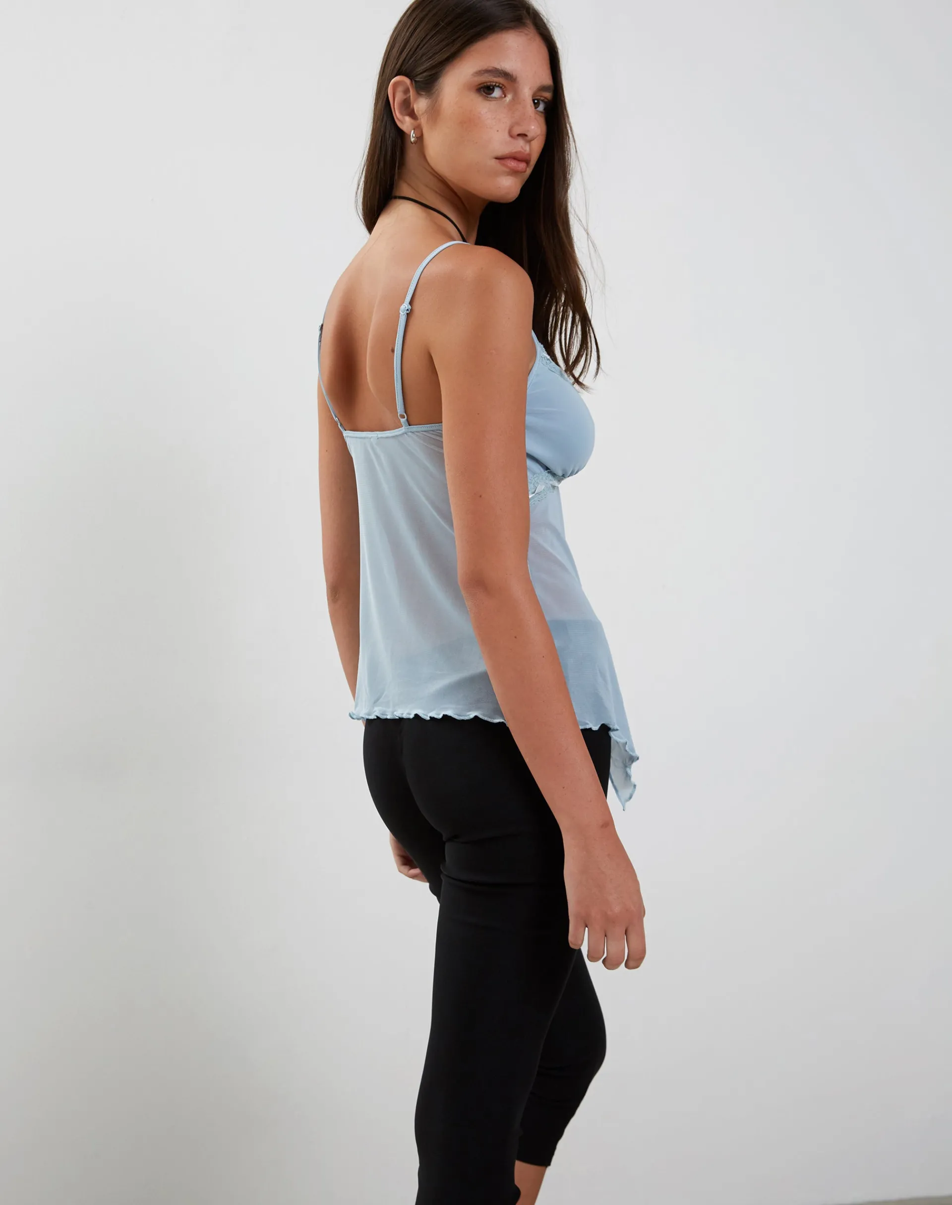 Motel Rocks Strappy Tops-Arsyla Mesh Butterfly Top in Pastel Blue