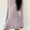 Motel Rocks Long Sleeve Dresses | Mini Dresses-Arwen Backless Ruffle Mini Dress in Slinky Mauve