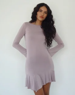 Motel Rocks Long Sleeve Dresses | Mini Dresses-Arwen Backless Ruffle Mini Dress in Slinky Mauve