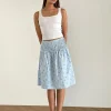 Motel Rocks Co-Ords | Printed Skirts-Asada Midi Skirt in Blue Flower Gingham BlueFlowerGingham