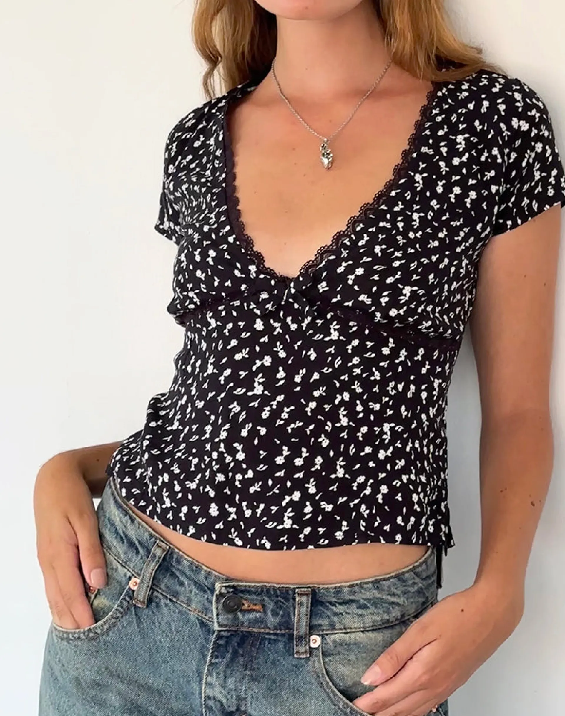 Motel Rocks Printed Tops-Asani Top in Black Ditsy Romance