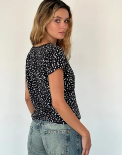 Motel Rocks Printed Tops-Asani Top in Black Ditsy Romance