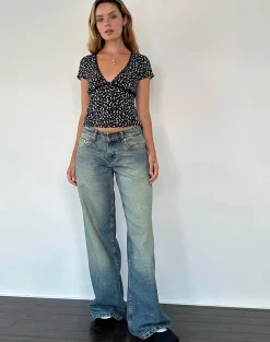 Motel Rocks Printed Tops-Asani Top in Black Ditsy Romance