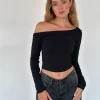 Motel Rocks Basics | Basic Tops-Ashia Asymmetric Long Sleeve Top in Super Soft Thick Rib Black