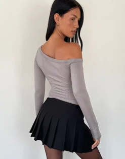 Motel Rocks Long Sleeve Tops | Going Out Tops-Ashia Asymmetrical Long Sleeve Top in Elephant Grey ElephantGrey