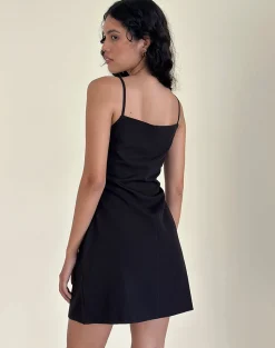 Motel Rocks Bodycon Dresses | Little Black Dresses-Asinel Mini Dress in Black with Ivory Bow
