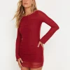 Motel Rocks Bodycon Dresses | Long Sleeve Dresses-Aspen Long Sleeve Mini Dress in Mesh Burgundy MeshBurgundy