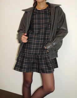 Motel Rocks Day Dresses | Mini Dresses-Asterin Mini Smock Dress in Navy Mustard Check