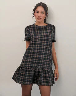 Motel Rocks Day Dresses | Mini Dresses-Asterin Mini Smock Dress in Navy Mustard Check