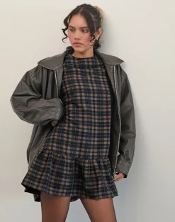 Motel Rocks Day Dresses | Mini Dresses-Asterin Mini Smock Dress in Navy Mustard Check
