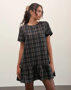 Motel Rocks Day Dresses | Mini Dresses-Asterin Mini Smock Dress in Navy Mustard Check