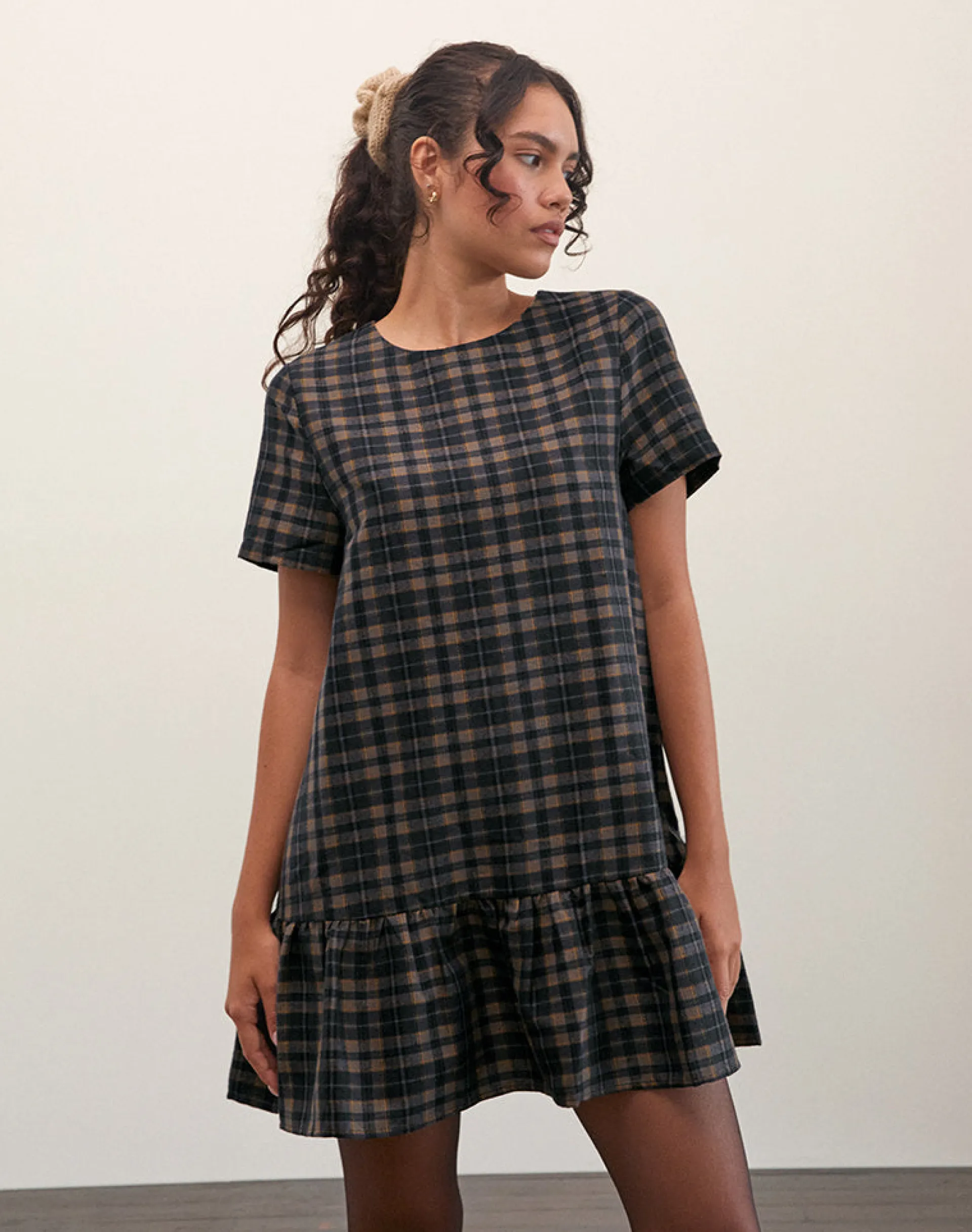 Motel Rocks Day Dresses | Mini Dresses-Asterin Mini Smock Dress in Navy Mustard Check