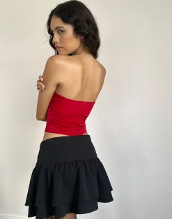 Motel Rocks Bandeau Tops | Going Out Tops-Astrum Satin Bandeau Top in Red with Black Rose RedwithBlackRose