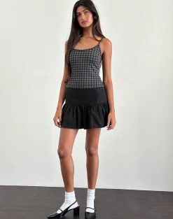 Motel Rocks Co-Ords | Strappy Tops-Atarah Knit Cami Top in Argyle Black Grey